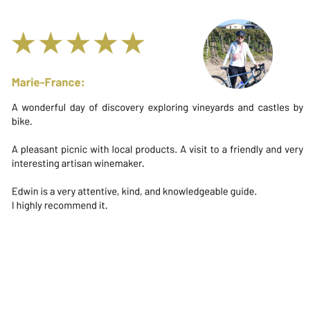 A wonderful day of discovery exploring vineyards and castles by bike.  A pleasant picnic with local products.